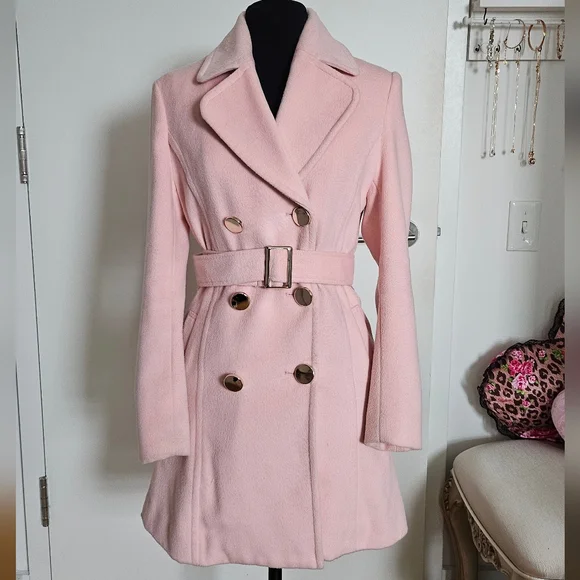 Emiriawiz Gyaru Pink Double Breasted Coat With Matching Belt